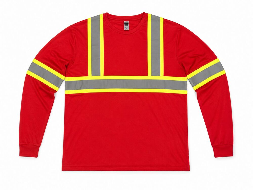 DT Apparel Hi Vis Safety Shirt Mens 3XL Red Reflective Long Sleeve Work Shirt
